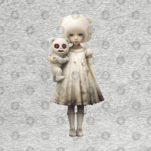 Vintage 1980s Girl Holds an evil zombie teddy bear by digilabs